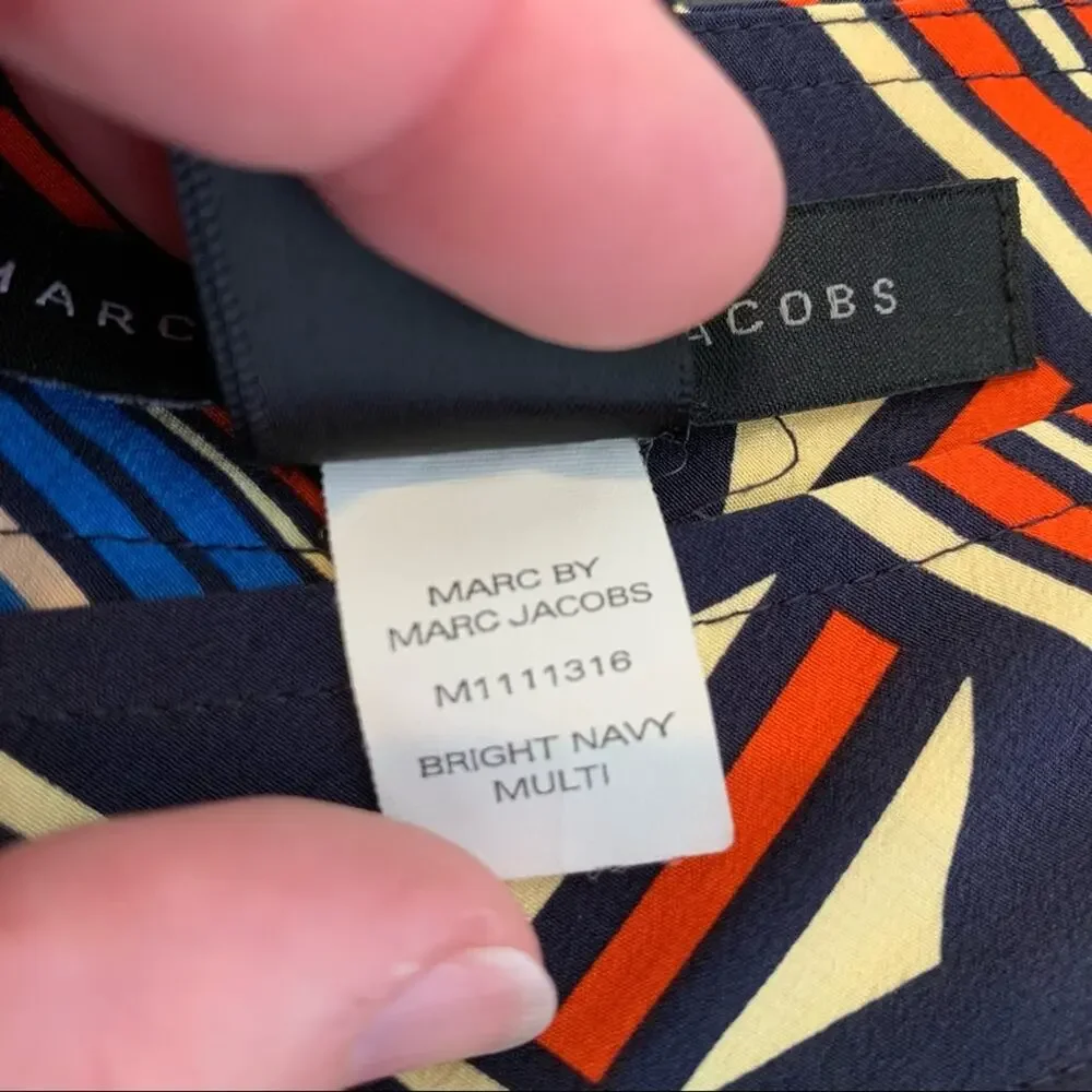 Marc by Marc Jacobs blue orange tan geometric silk dress size Large